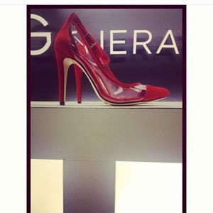 Bcbg red plexi heels with ankle strap